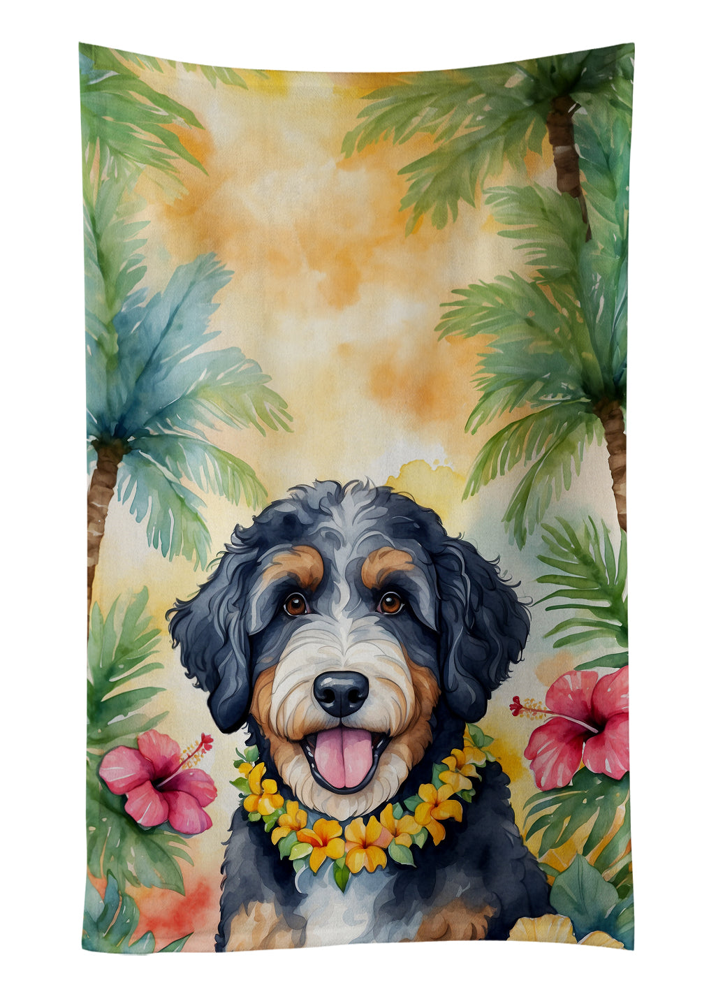 Buy this Bernedoodle Luau Kitchen Towel