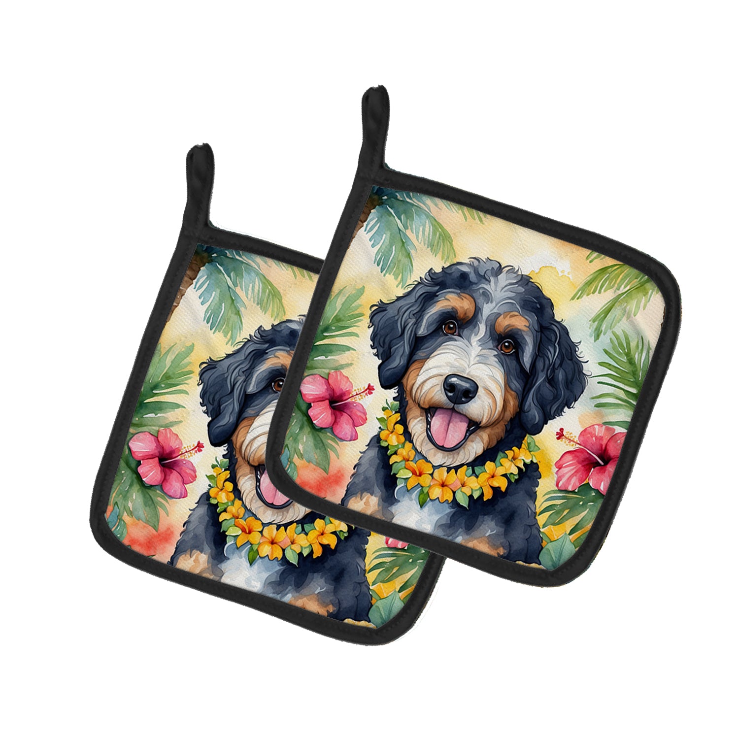 Buy this Bernedoodle Luau Pair of Pot Holders