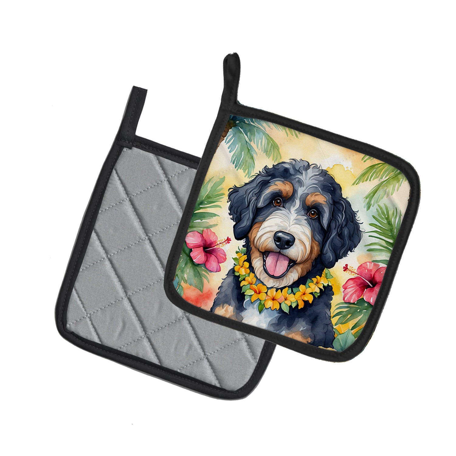 Buy this Bernedoodle Luau Pair of Pot Holders