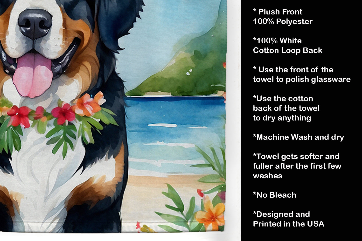 Bernese Mountain Dog Luau Kitchen Towel