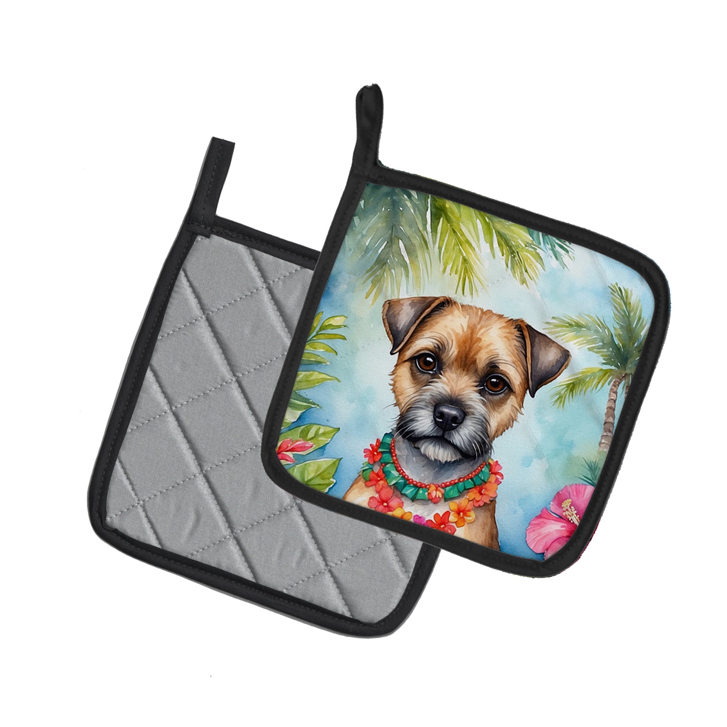 Border Terrier Luau Pair of Pot Holders