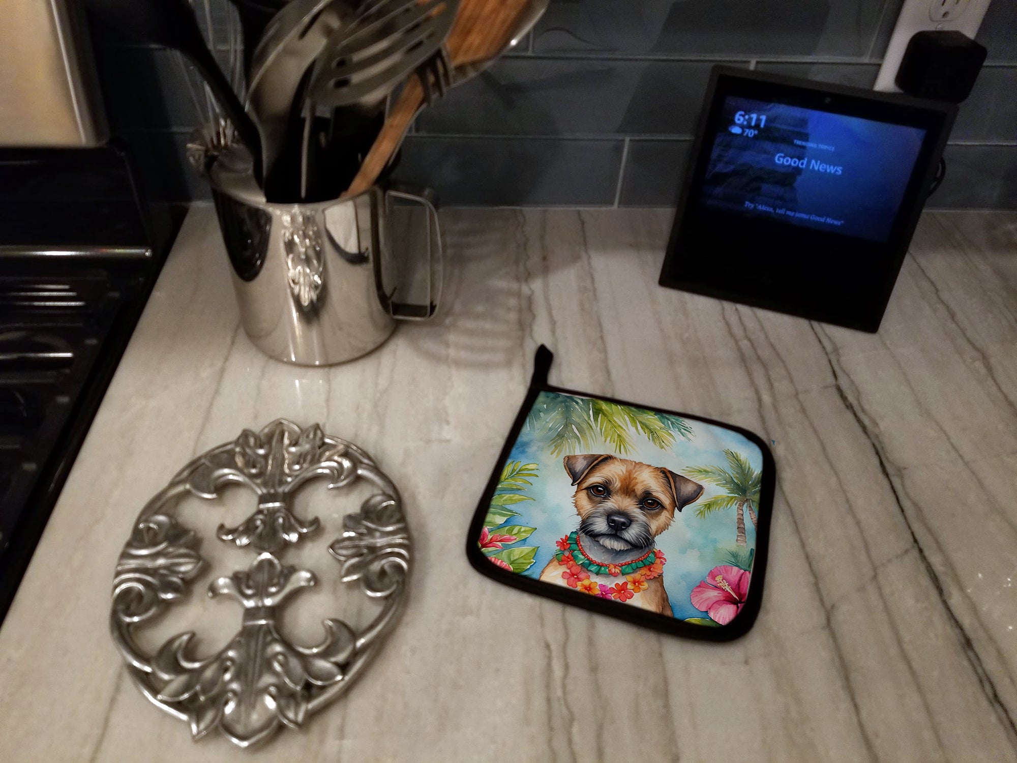 Border Terrier Luau Pair of Pot Holders