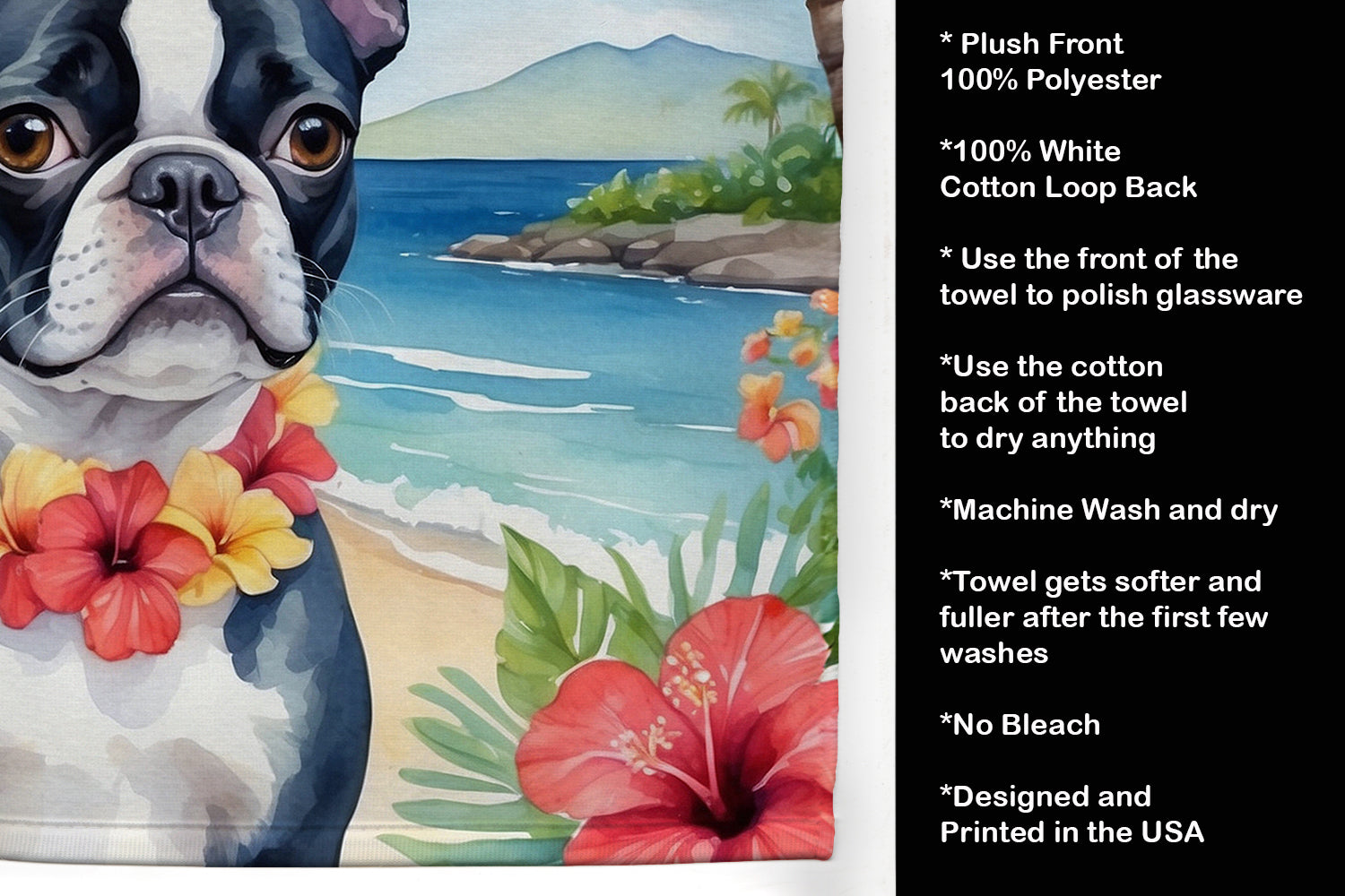 Boston Terrier Luau Kitchen Towel