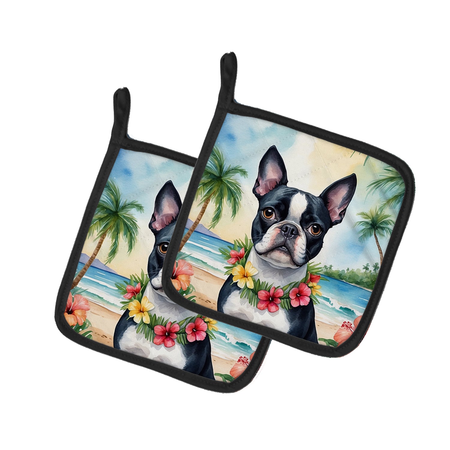 Buy this Boston Terrier Luau Pair of Pot Holders