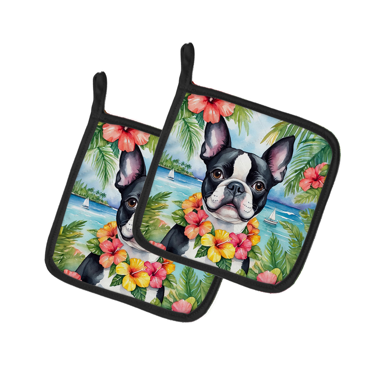 Buy this Boston Terrier Luau Pair of Pot Holders