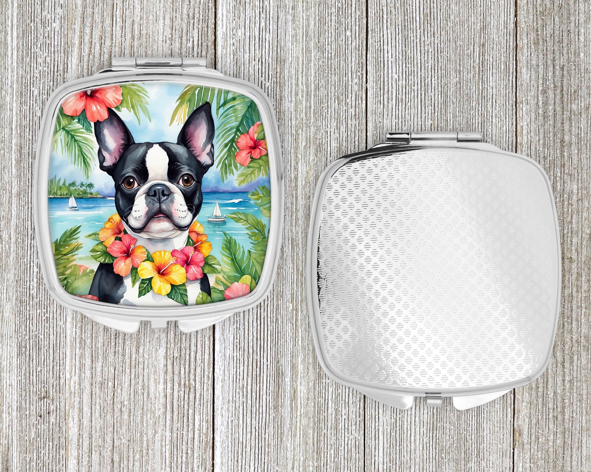 Boston Terrier Luau Compact Mirror