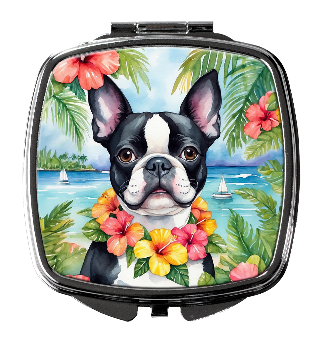 Buy this Boston Terrier Luau Compact Mirror