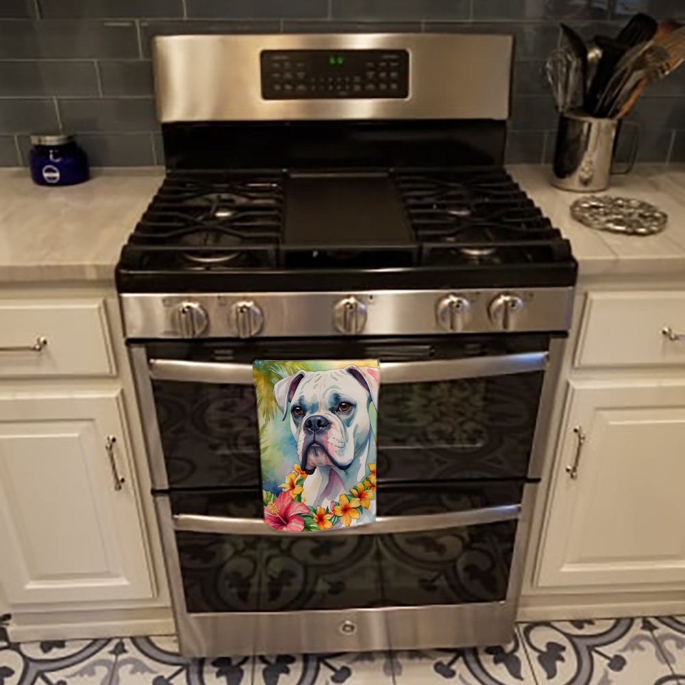 White Boxer Luau Kitchen Towel