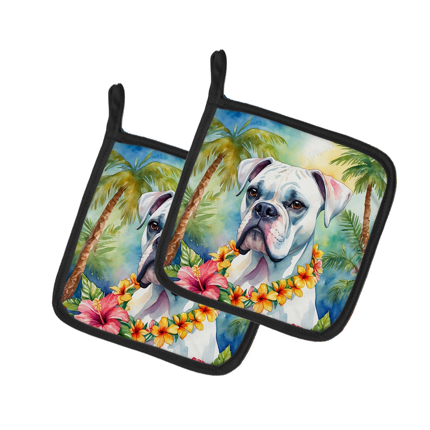 Buy this White Boxer Luau Pair of Pot Holders