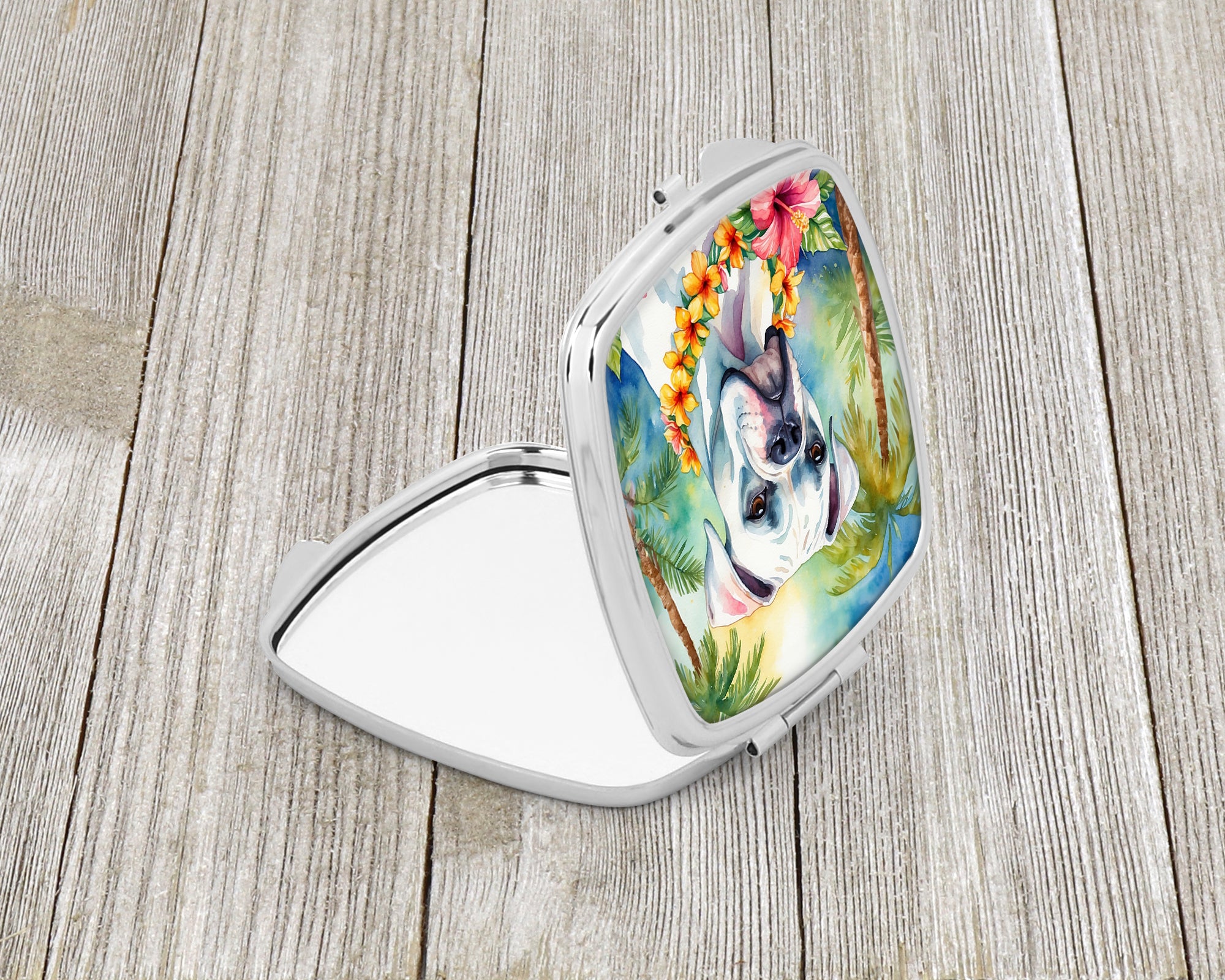 White Boxer Luau Compact Mirror