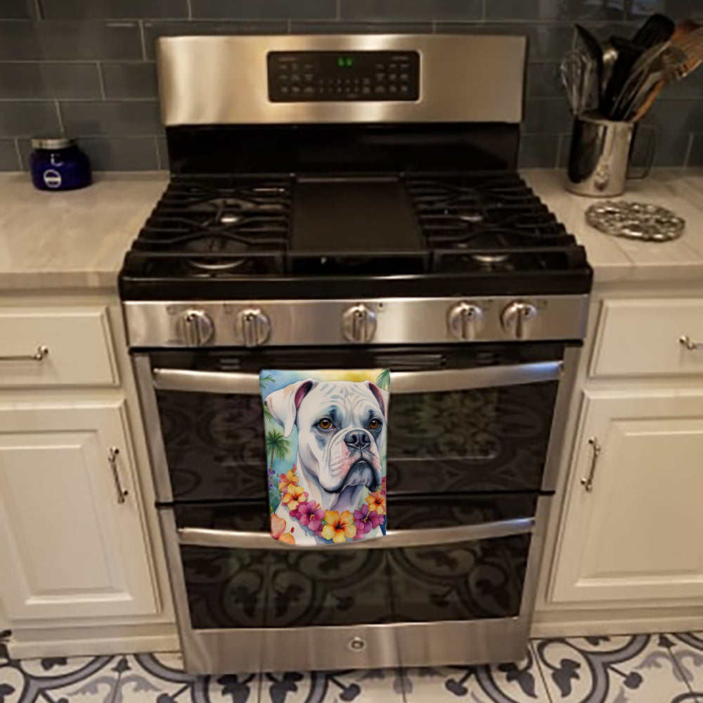 White Boxer Luau Kitchen Towel