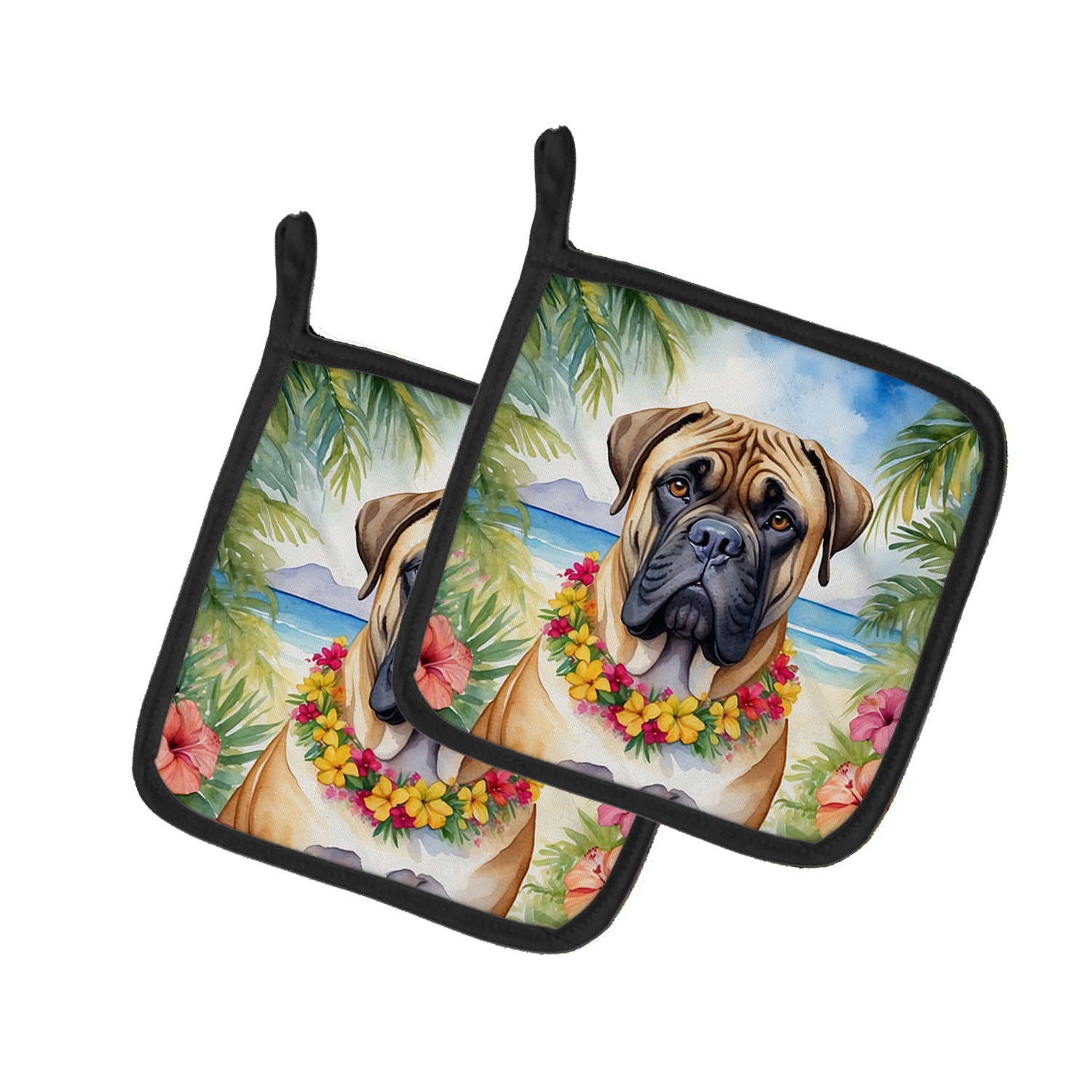 Buy this Bullmastiff Luau Pair of Pot Holders