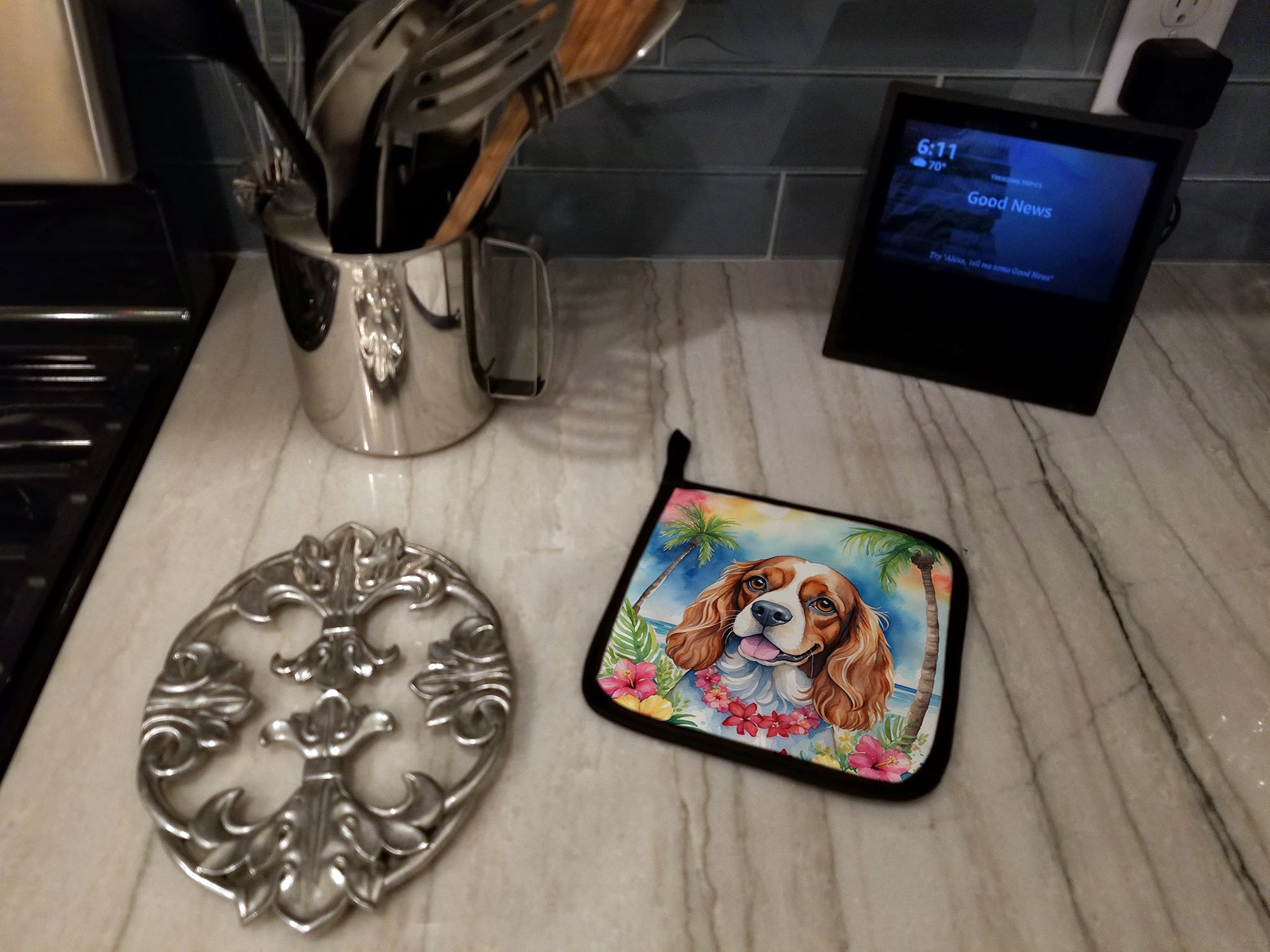 Cavalier Spaniel Luau Pair of Pot Holders