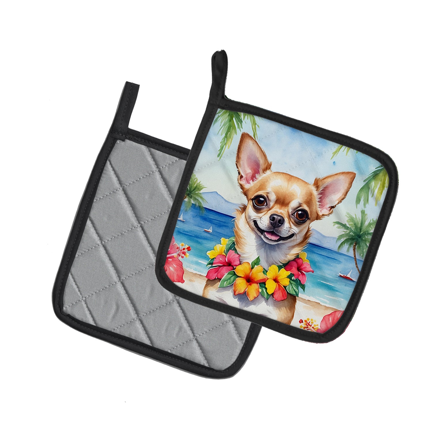 Chihuahua Luau Pair of Pot Holders