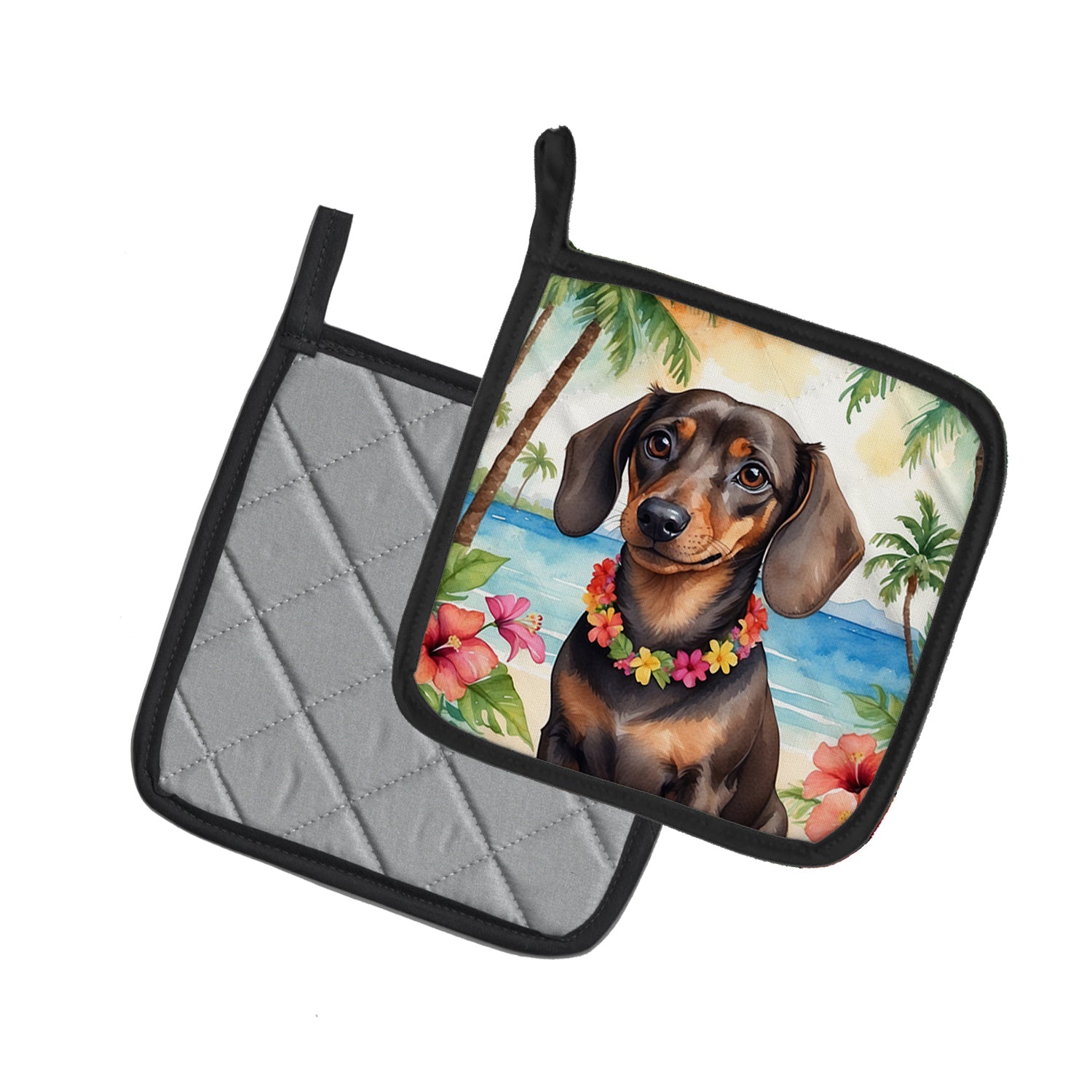 Dachshund Luau Pair of Pot Holders