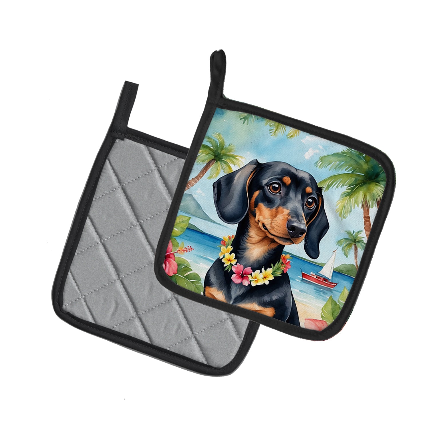 Dachshund Luau Pair of Pot Holders