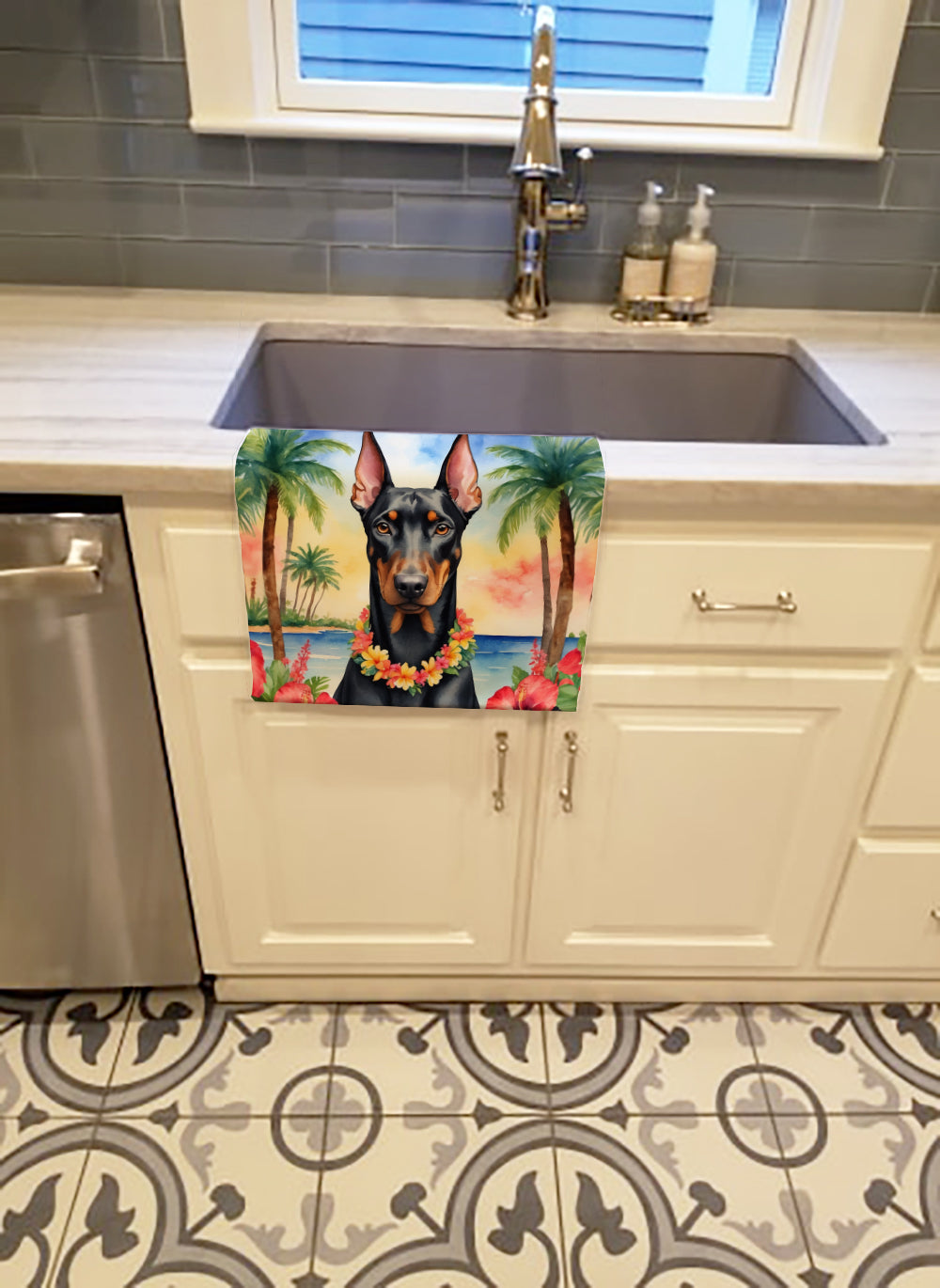 Buy this Doberman Pinscher Luau Kitchen Towel