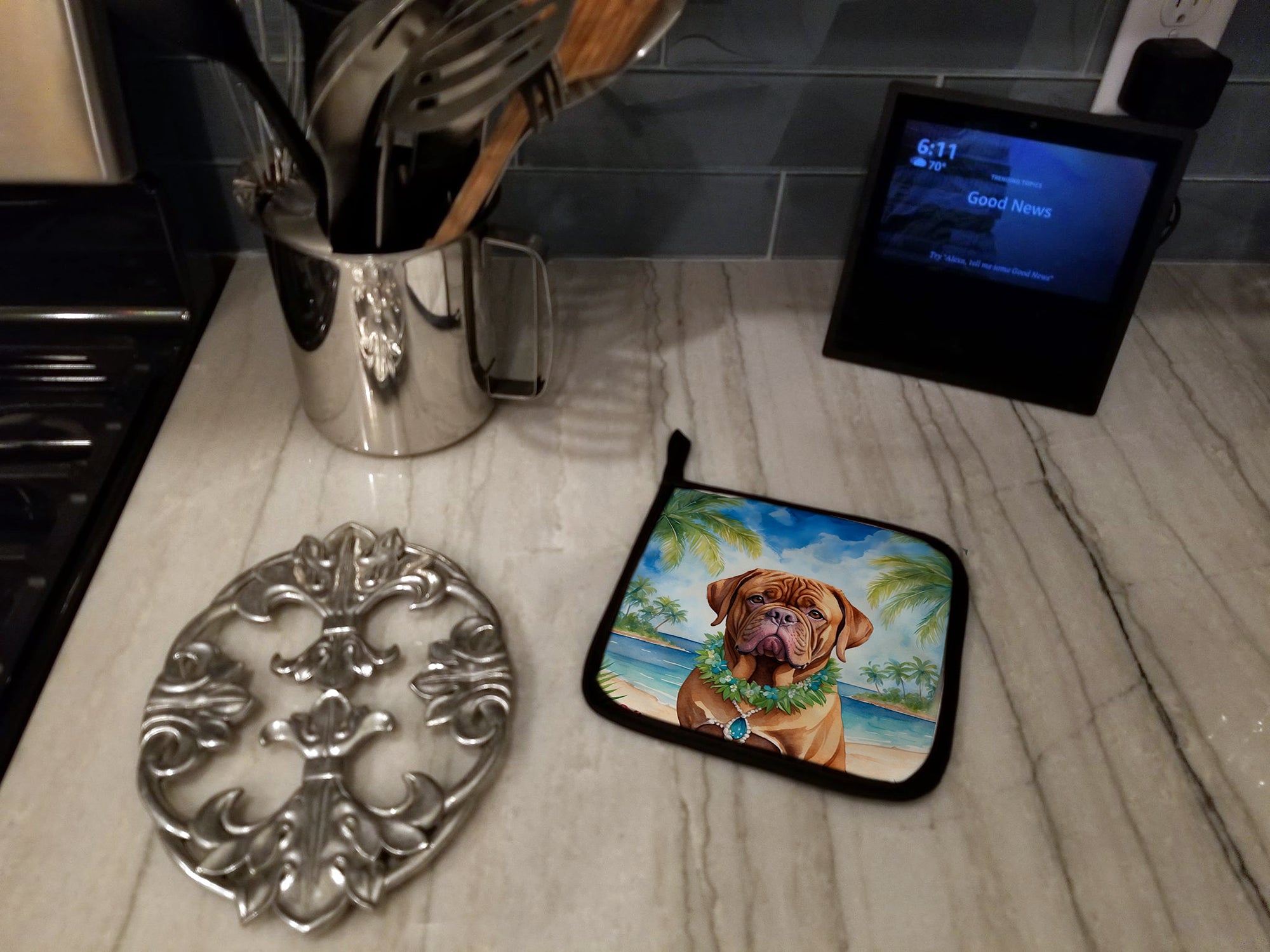 Dogue de Bordeaux Luau Pair of Pot Holders