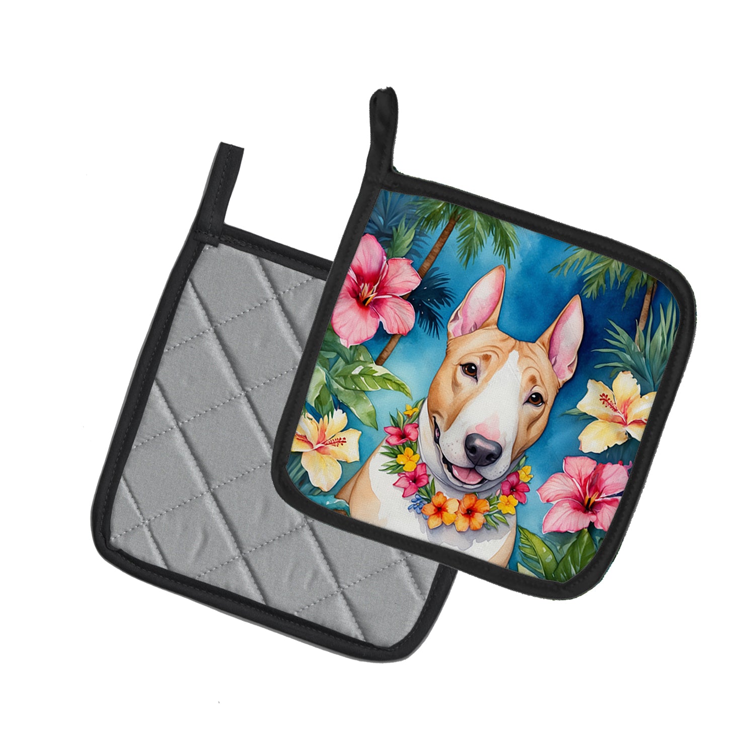 English Bull Terrier Luau Pair of Pot Holders