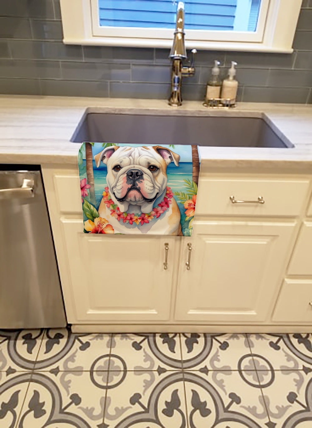 Buy this English Bulldog Luau Kitchen Towel