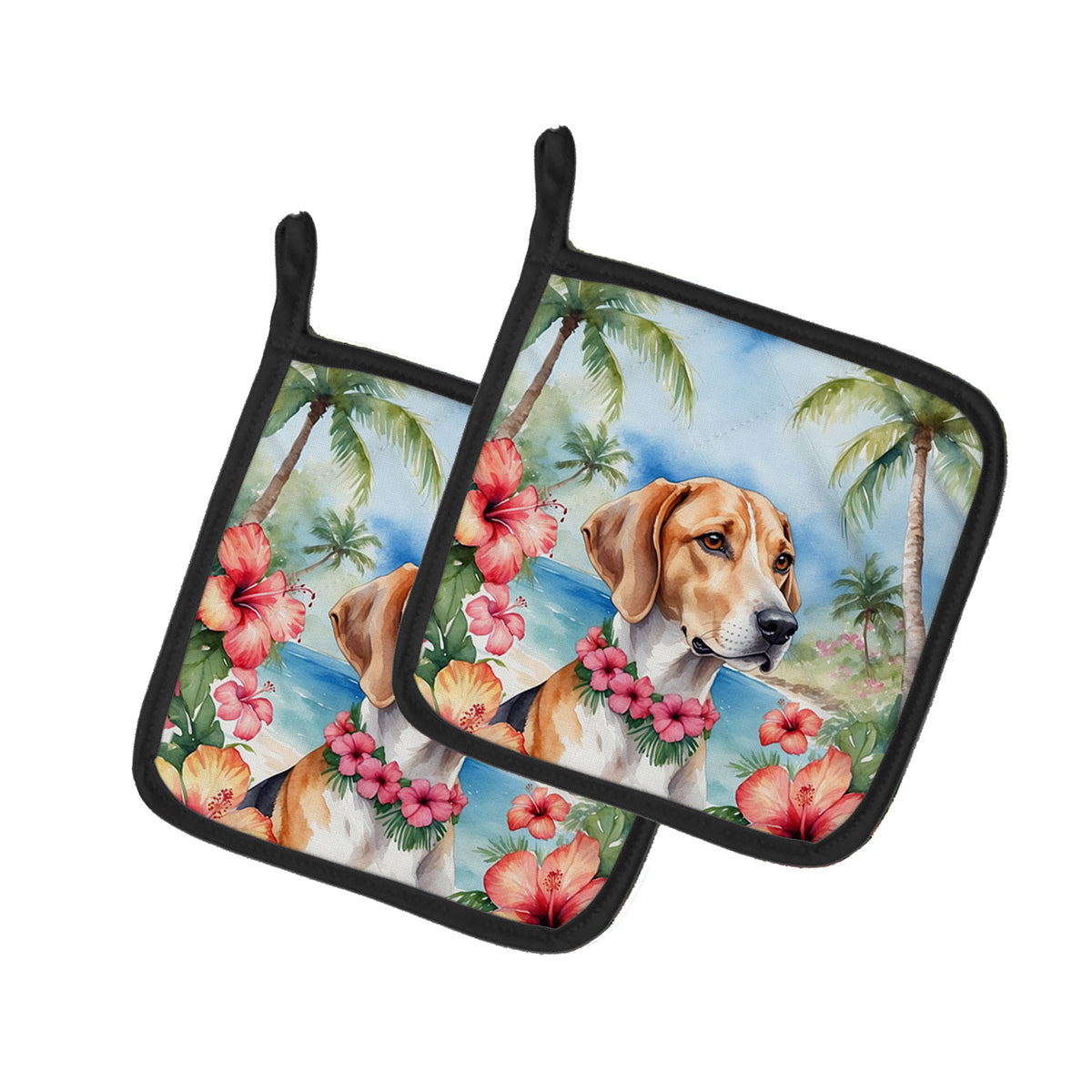 Buy this English Foxhound Luau Pair of Pot Holders