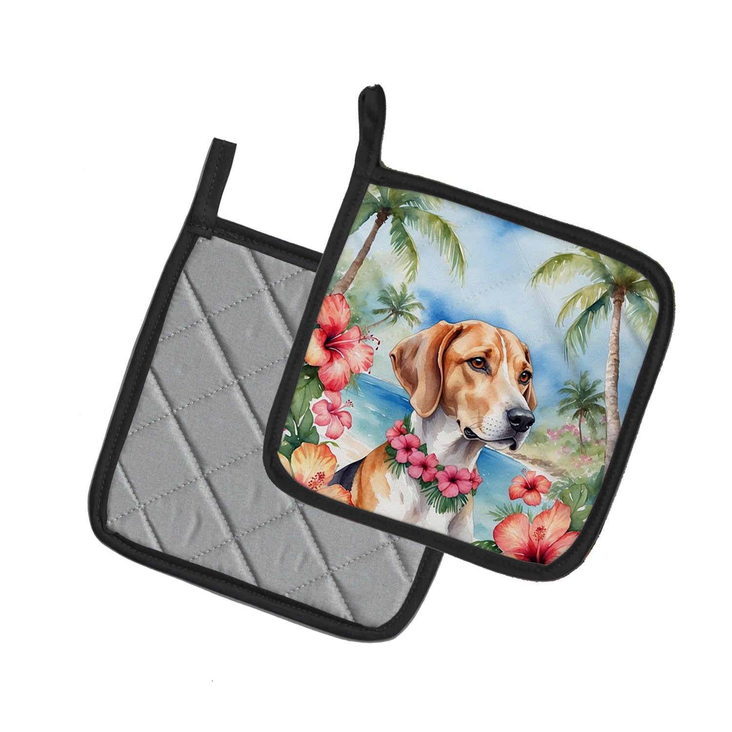 English Foxhound Luau Pair of Pot Holders