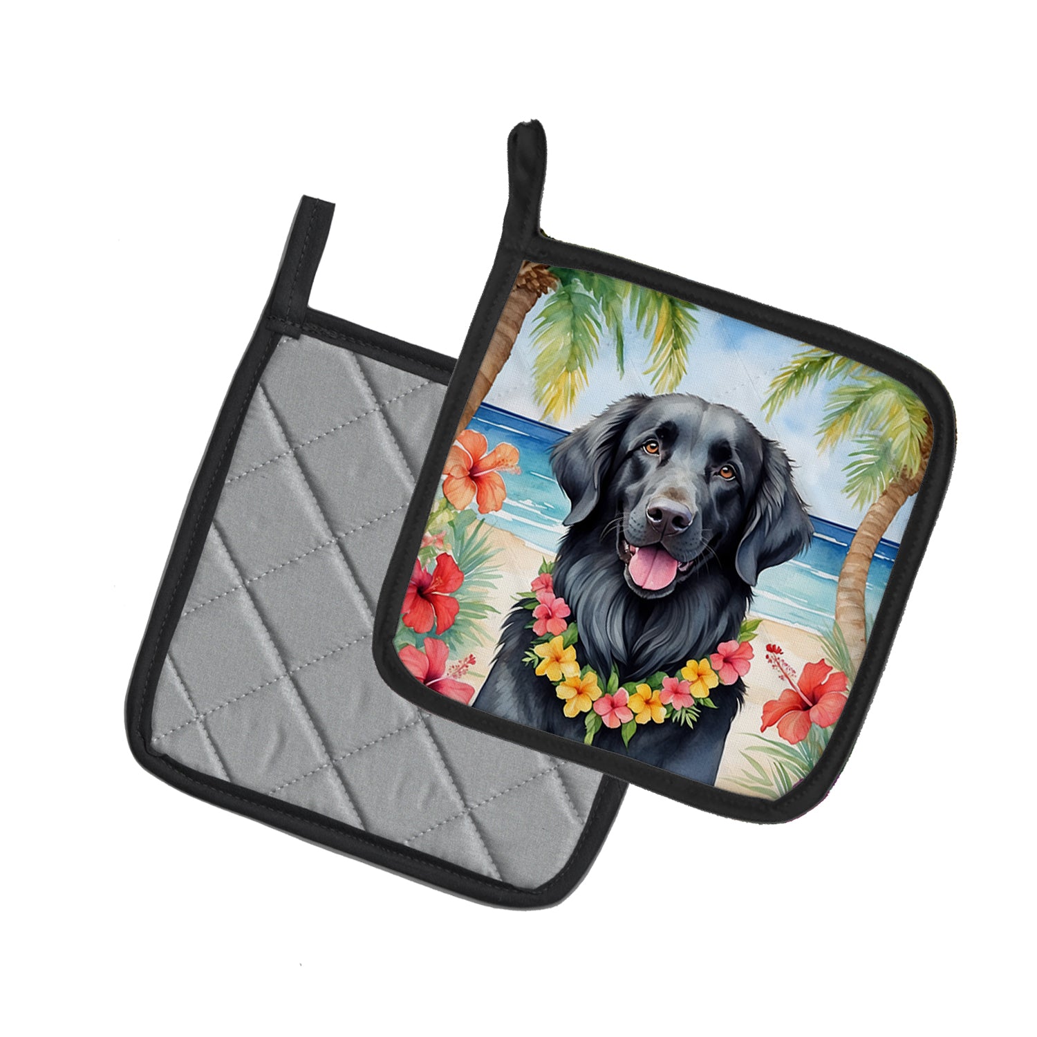 Flat-Coated Retriever Luau Pair of Pot Holders