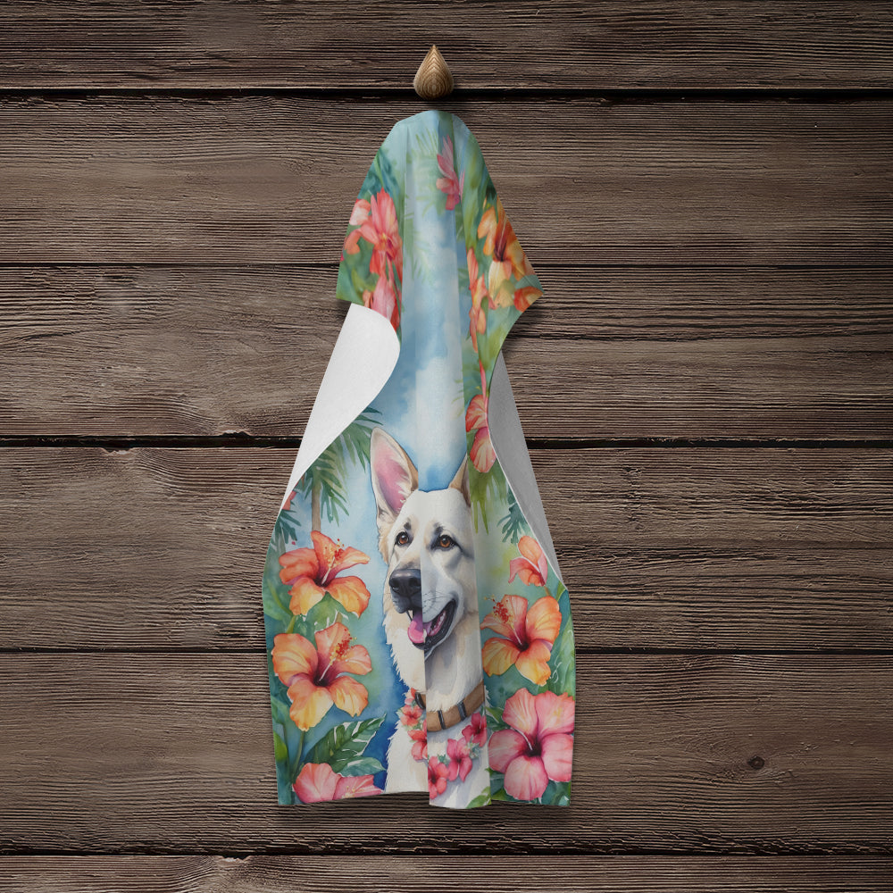 White German Shepherd Luau Kitchen Towel