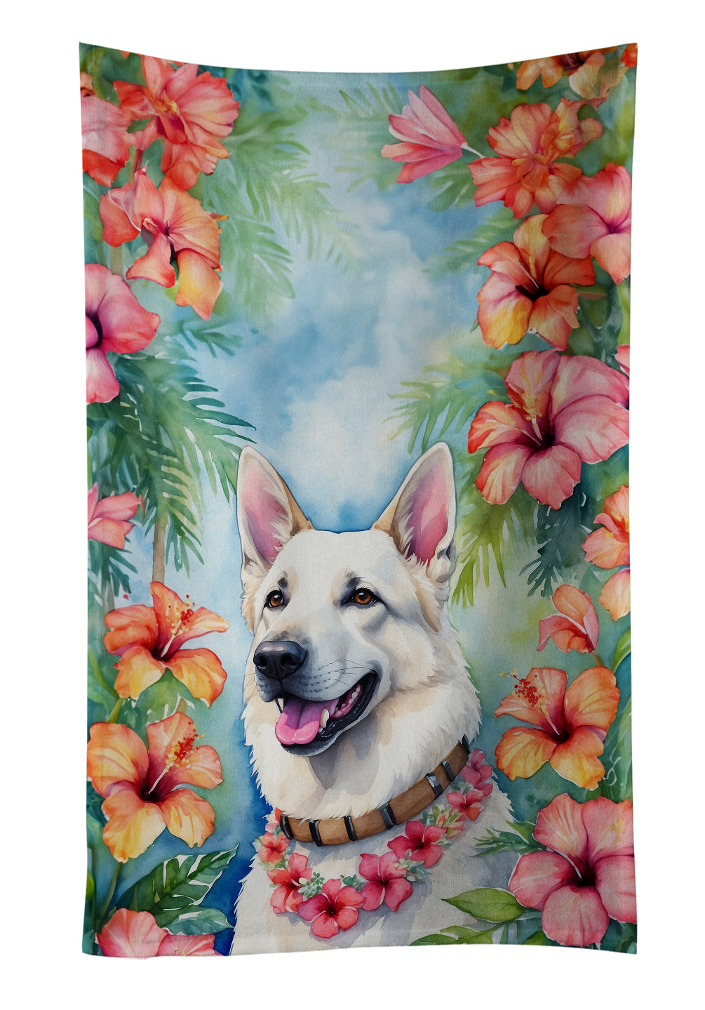 Buy this White German Shepherd Luau Kitchen Towel