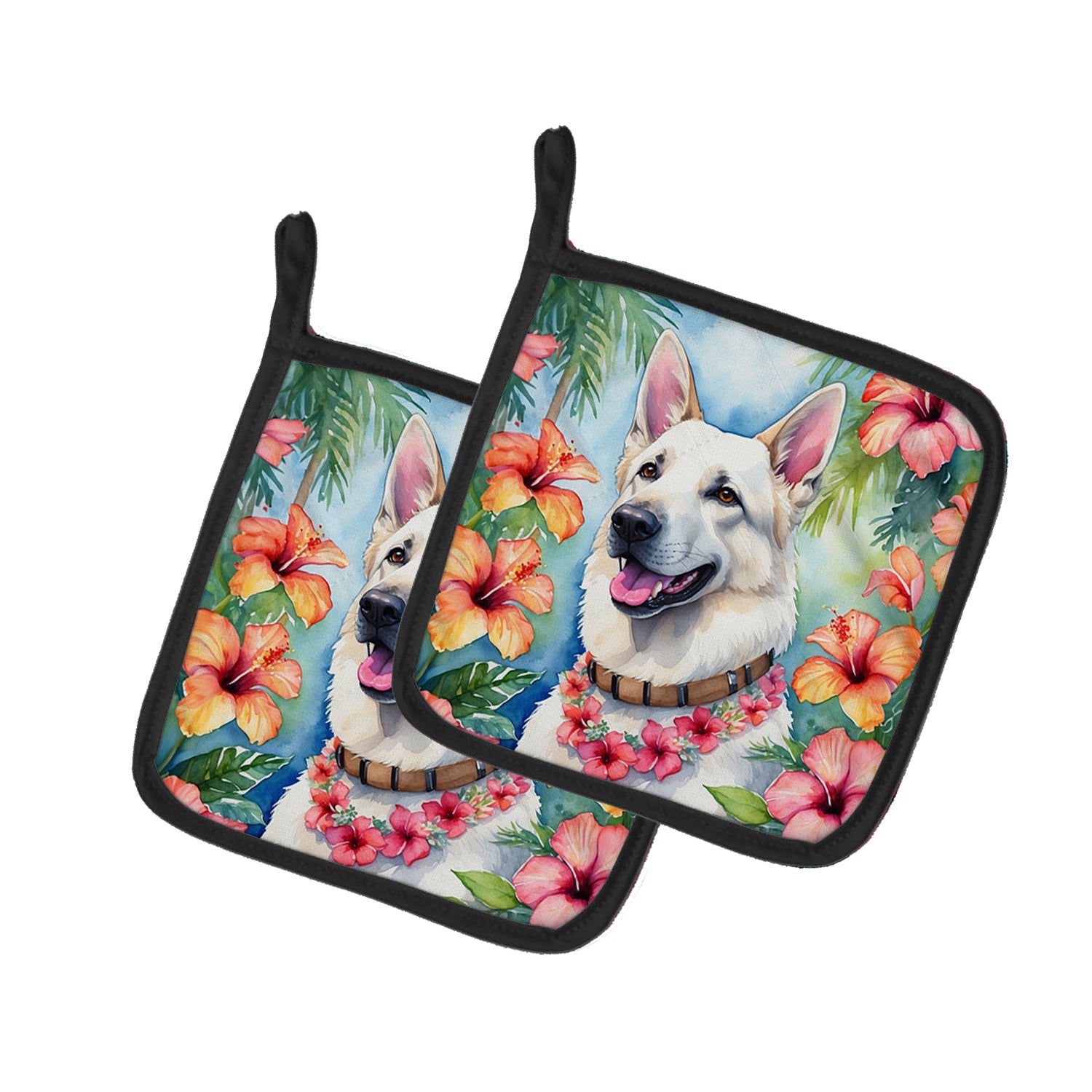 Buy this White German Shepherd Luau Pair of Pot Holders