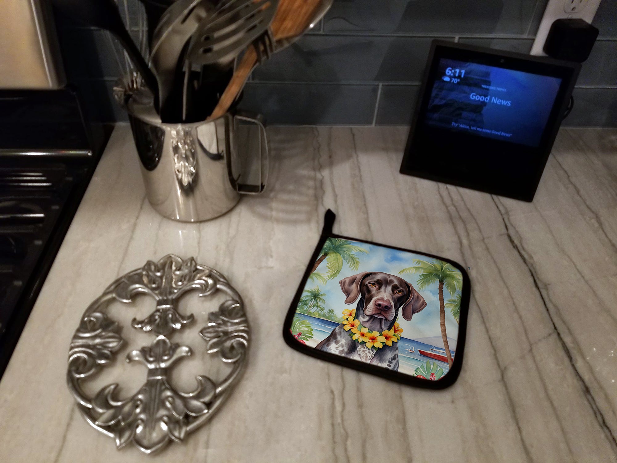 German Shorthaired Pointer Luau Pair of Pot Holders