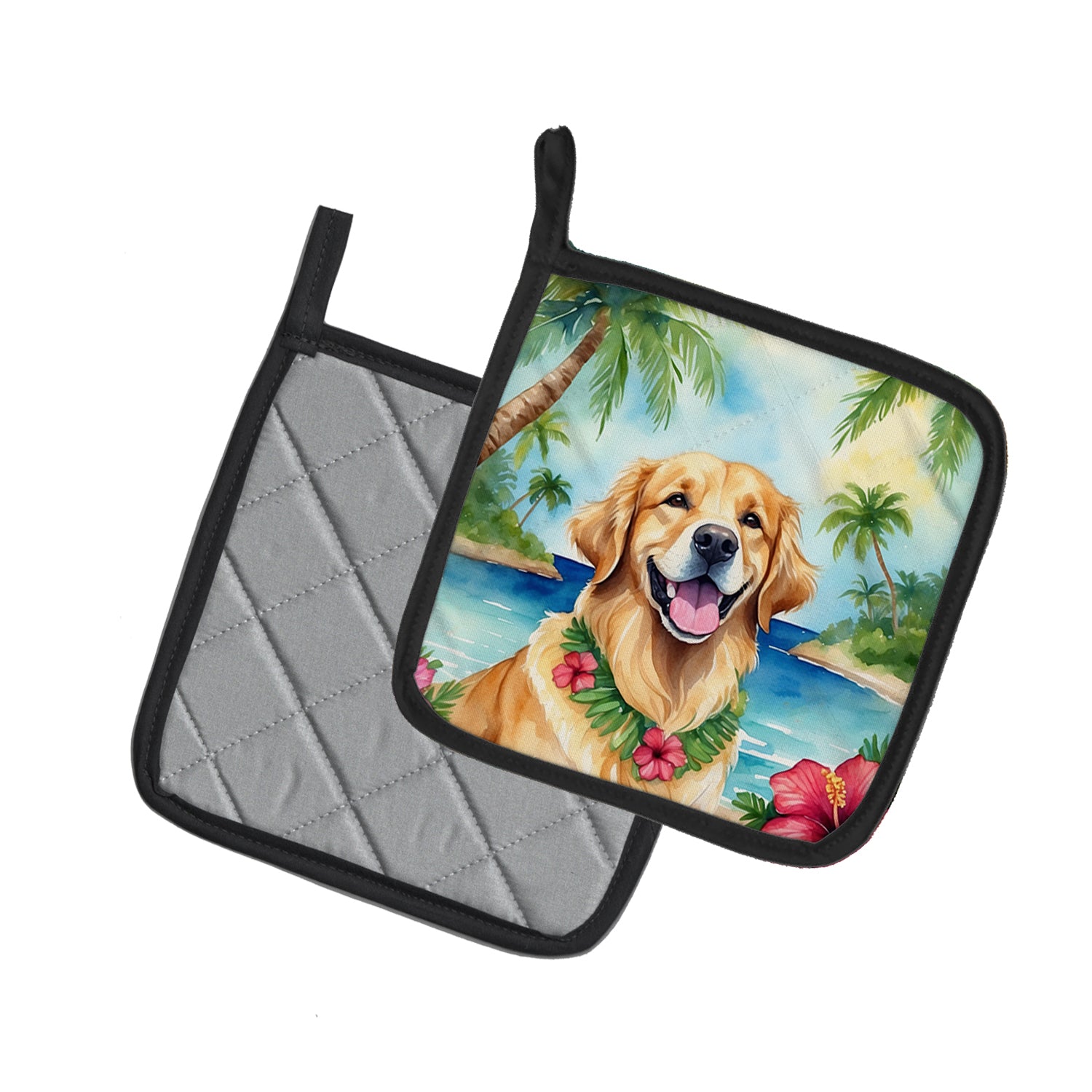 Golden Retriever Luau Pair of Pot Holders