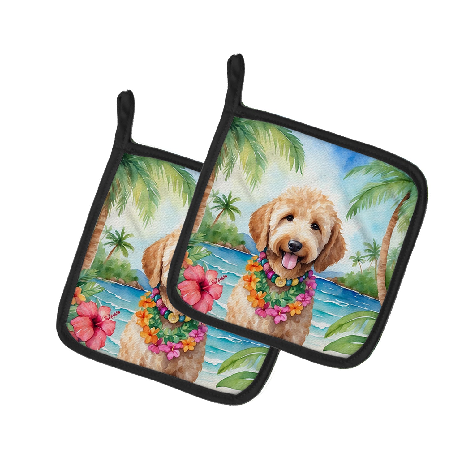 Buy this Goldendoodle Luau Pair of Pot Holders