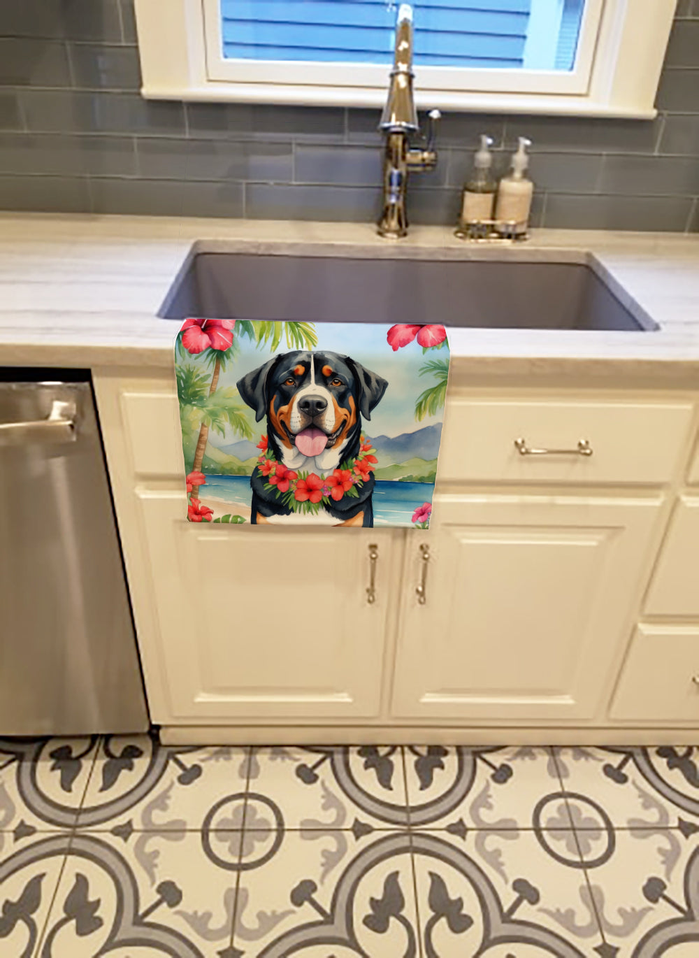 Buy this Greater Swiss Mountain Dog Luau Kitchen Towel