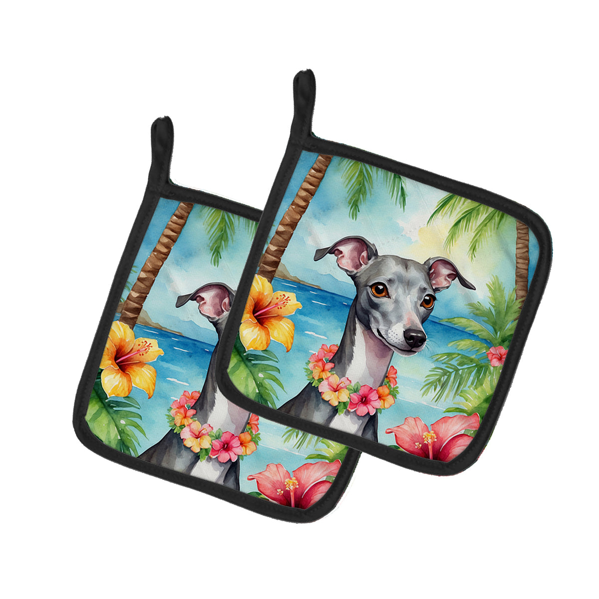 Buy this Italian Greyhound Luau Pair of Pot Holders