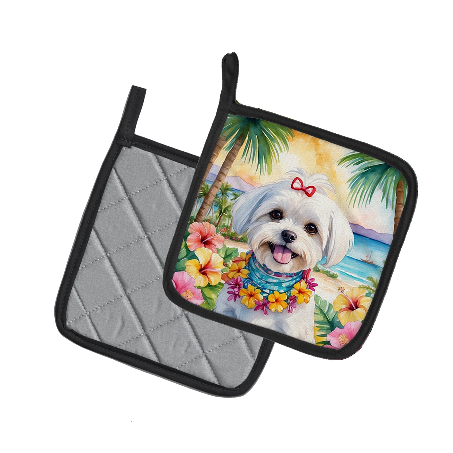 Maltese Luau Pair of Pot Holders