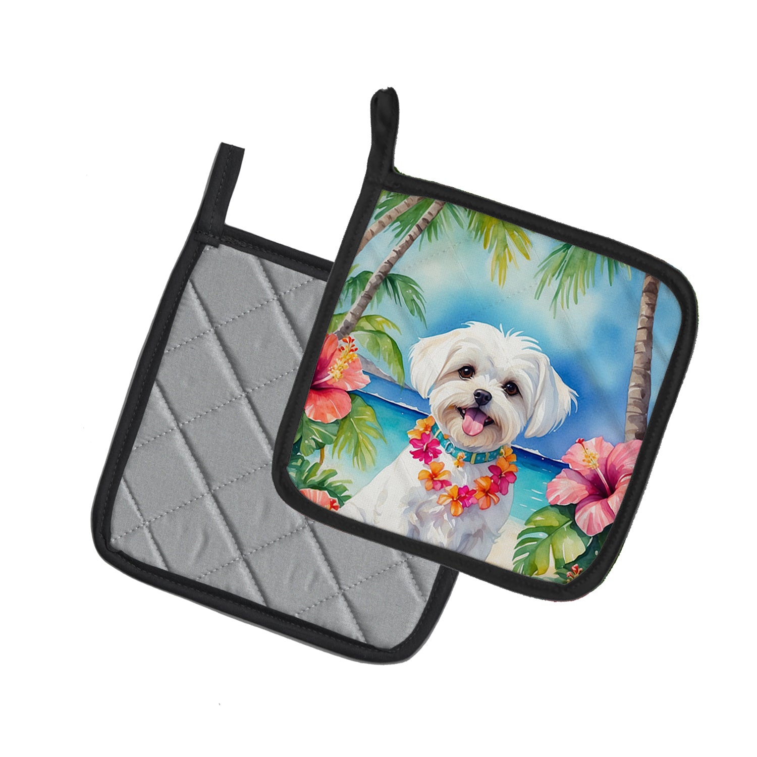 Maltese Luau Pair of Pot Holders