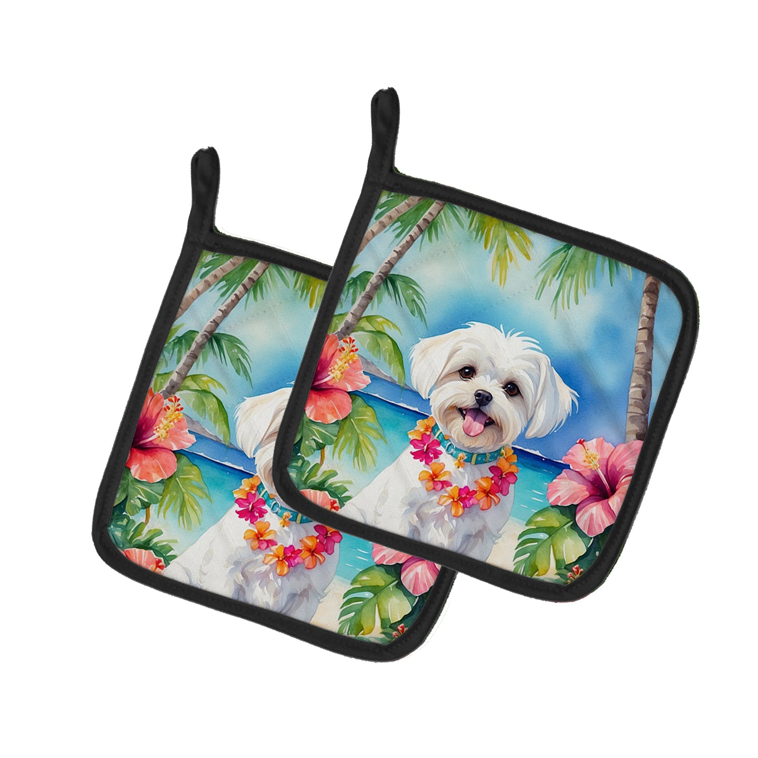 Buy this Maltese Luau Pair of Pot Holders