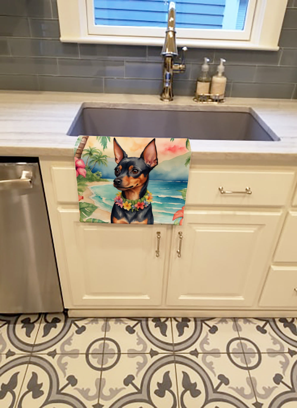 Miniature Pinscher Luau Kitchen Towel