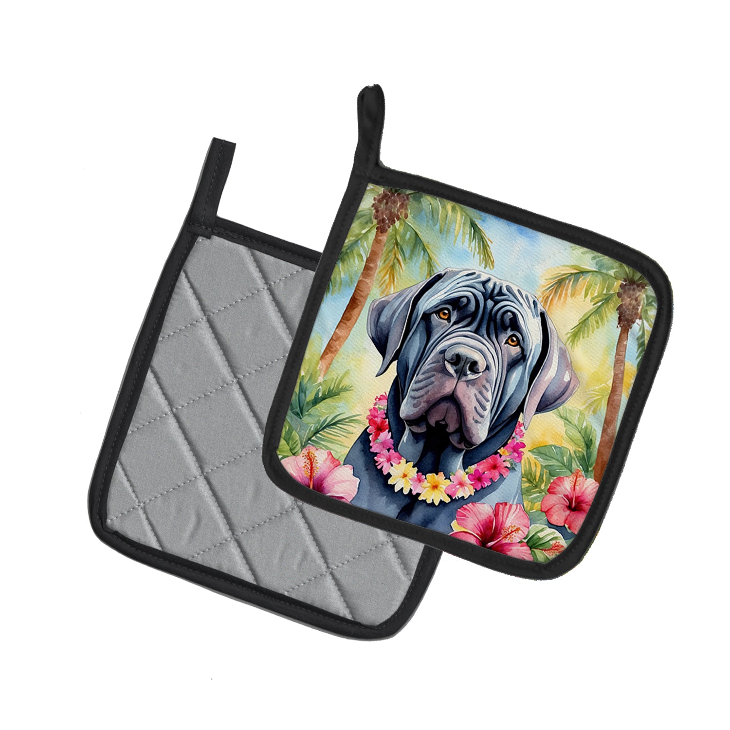 Neapolitan Mastiff Luau Pair of Pot Holders