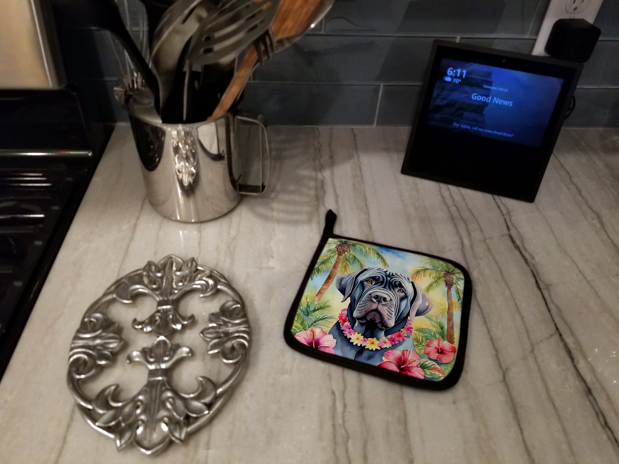 Neapolitan Mastiff Luau Pair of Pot Holders