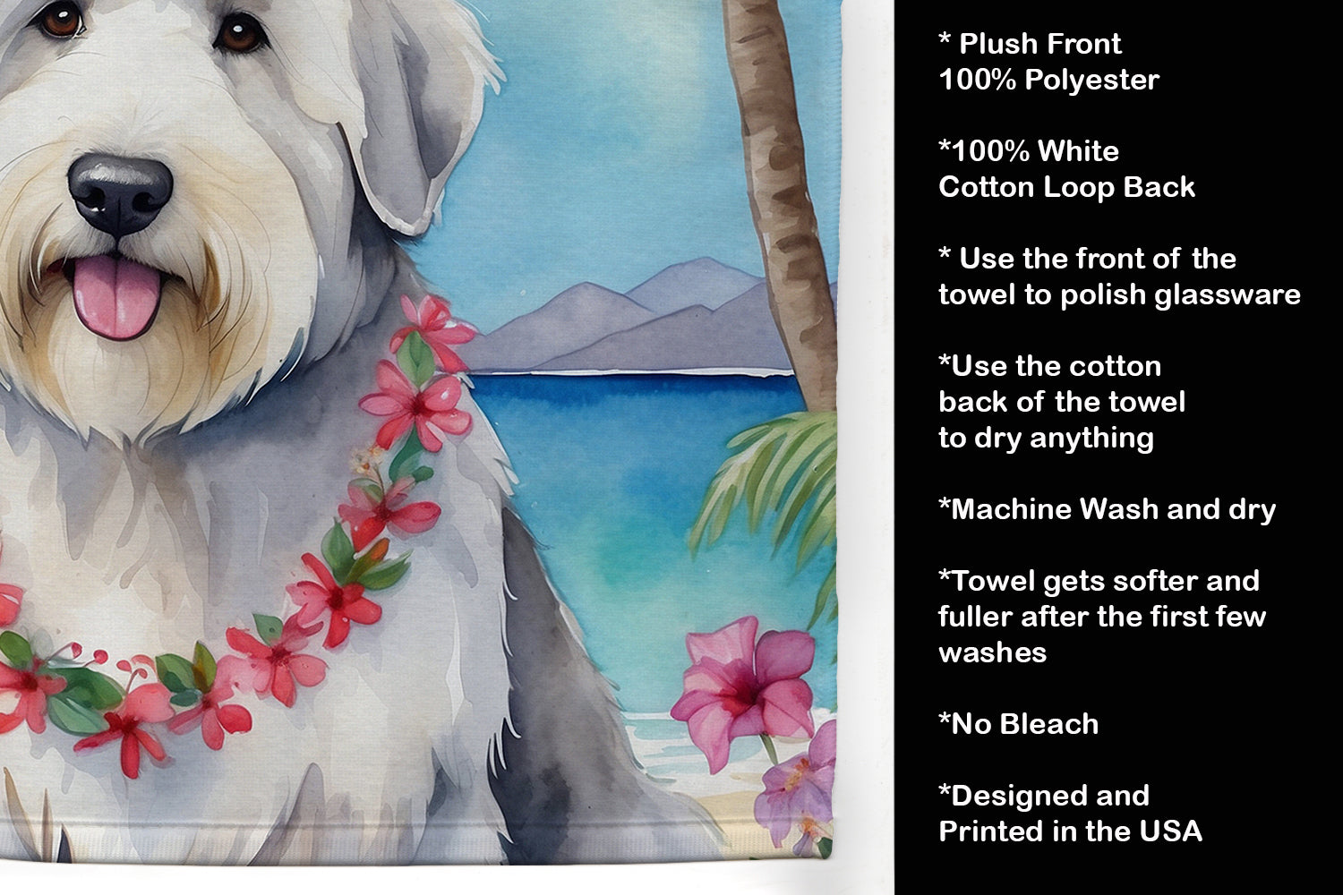 Old English Sheepdog Luau Kitchen Towel