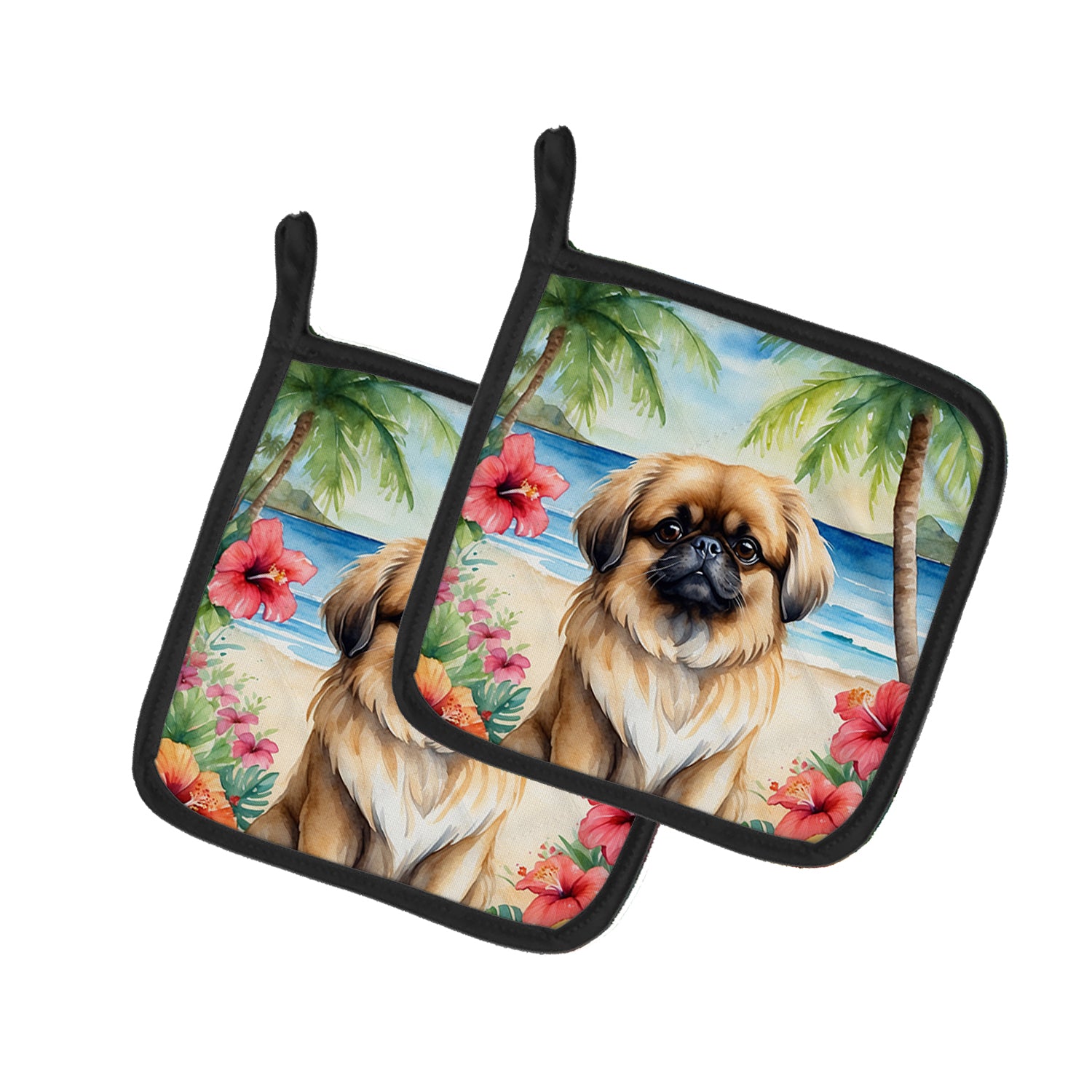 Buy this Pekingese Luau Pair of Pot Holders