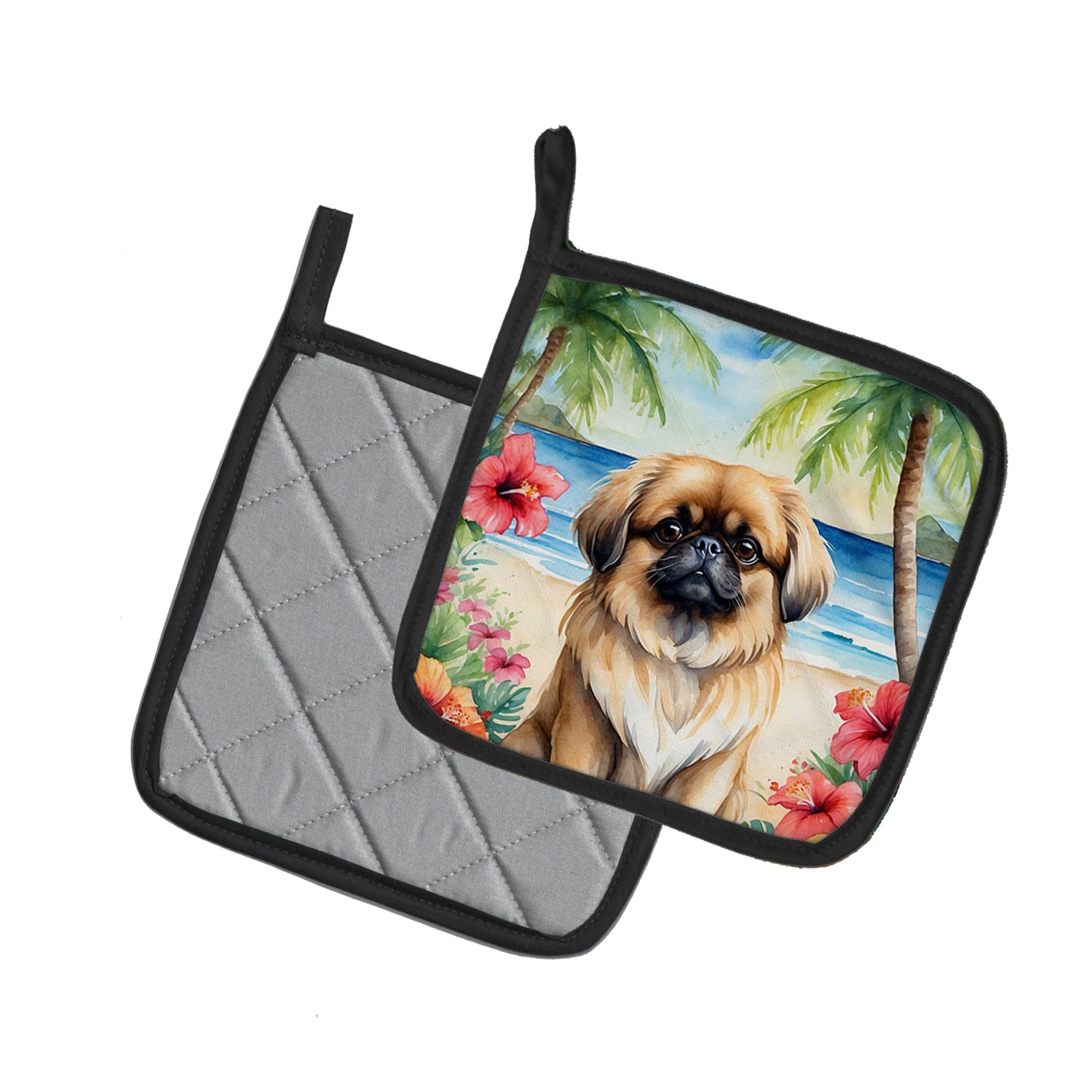 Pekingese Luau Pair of Pot Holders