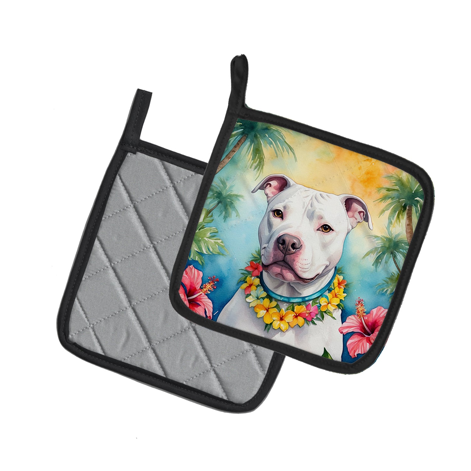 Pit Bull Terrier Luau Pair of Pot Holders