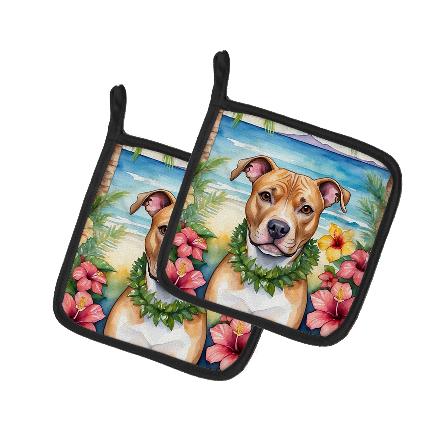 Buy this Pit Bull Terrier Luau Pair of Pot Holders