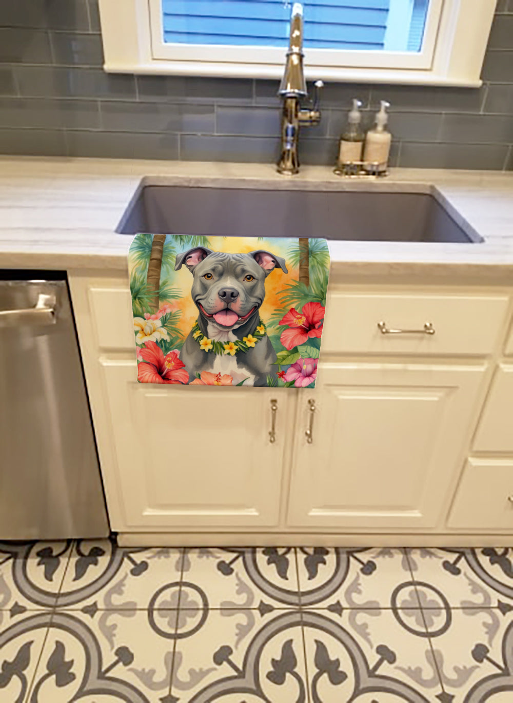 Buy this Pit Bull Terrier Luau Kitchen Towel