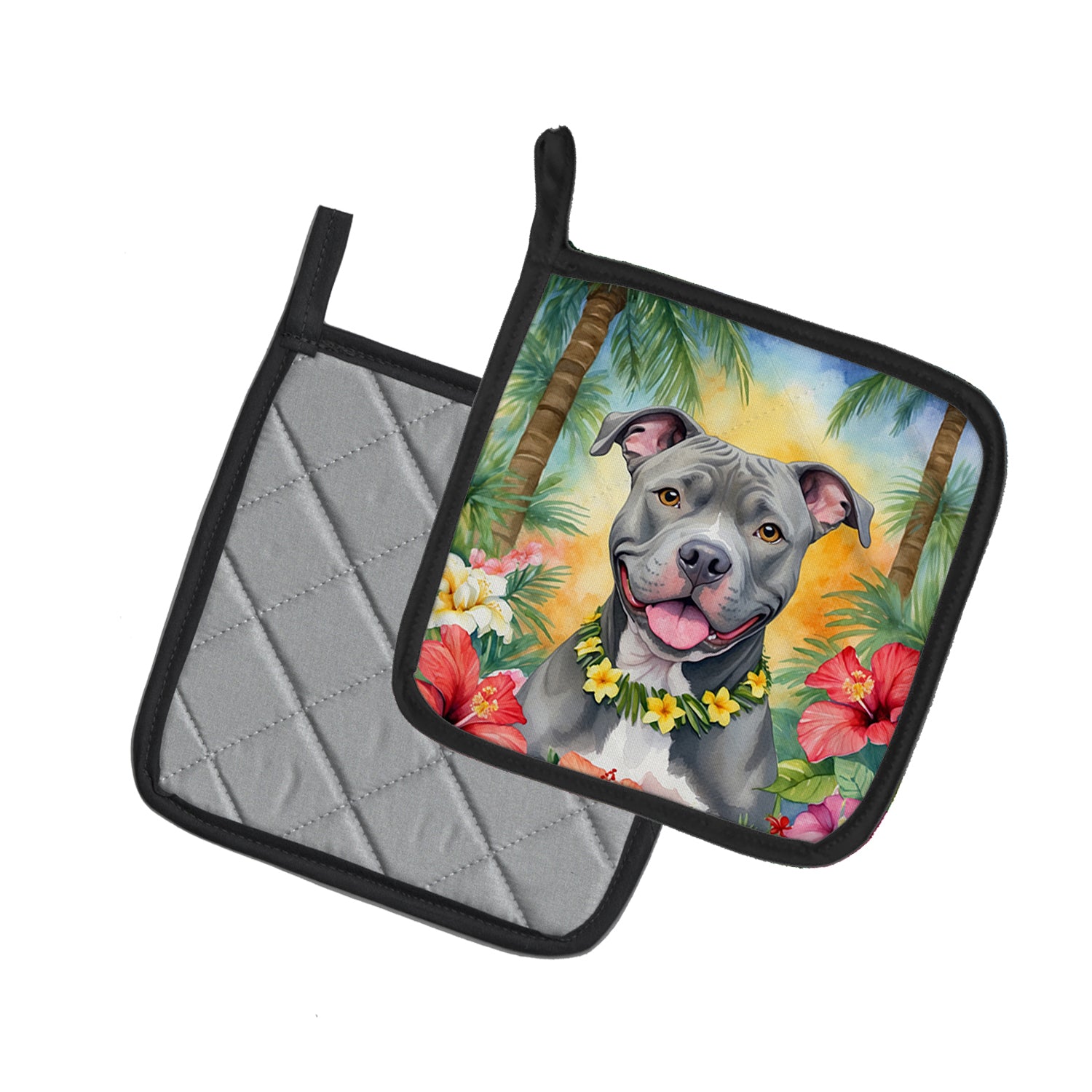 Pit Bull Terrier Luau Pair of Pot Holders