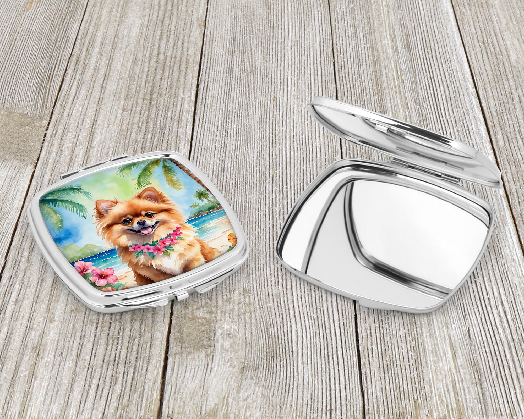 Pomeranian Luau Compact Mirror