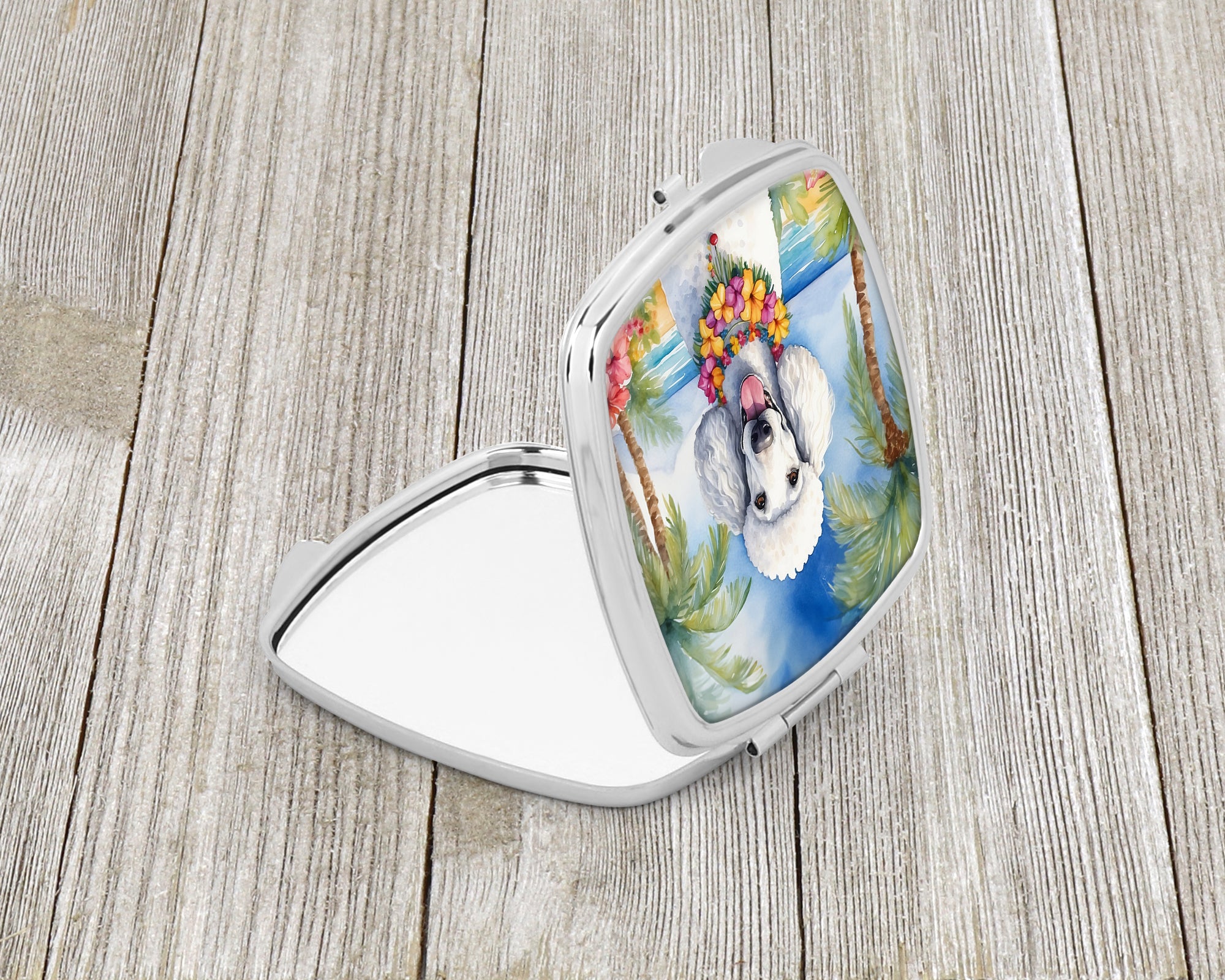 Buy this White Poodle Luau Compact Mirror